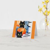 Halloween Wenskaart met Katten en Vleermuizen Kaart (Gele Bloem)