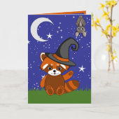 Halloween Wenskaart met opgevouwen Rode Panda Kaart (Gele Bloem)