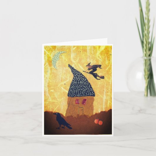Halloween Wenskaart met Tiny House, heks Kaart (Voorkant)