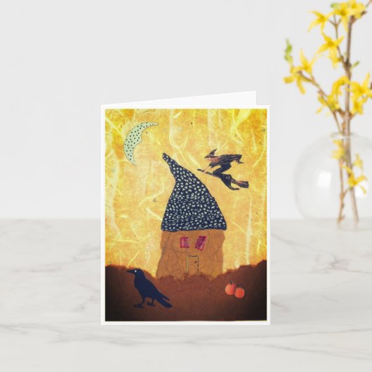 Halloween Wenskaart met Tiny House, heks Kaart (Gele Bloem)
