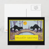 Halloween Wenskaart met twee zwarte katten Briefkaart (Voorkant / Achterkant)