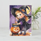 Halloween Wenskaart Schattige Kleine Heks Feestdagenkaart (Staand voorkant)