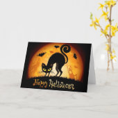 Halloween-Wenskaart/Zwarte kat Kaart (Gele Bloem)