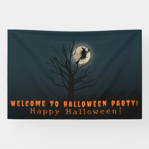 Halloween wenst heks maan boom spandoek