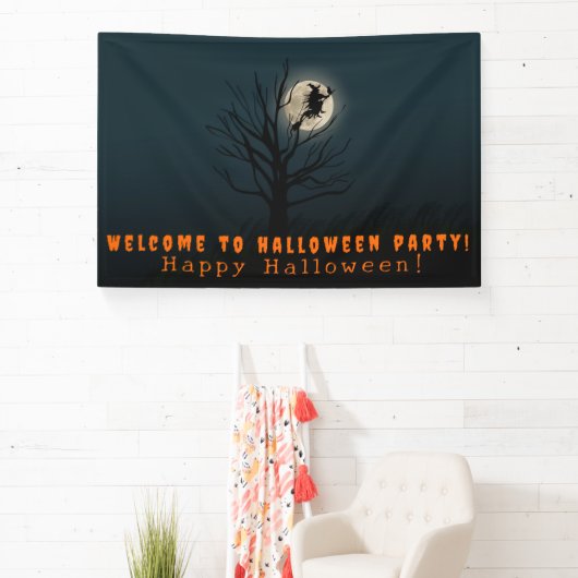 Halloween wenst heks maan boom spandoek (Insitu)