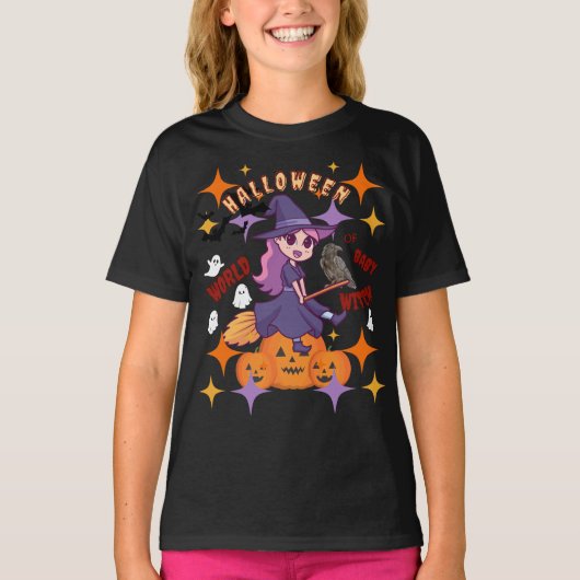 Halloween wereld van de Baby heks T-shirt (Voorkant)