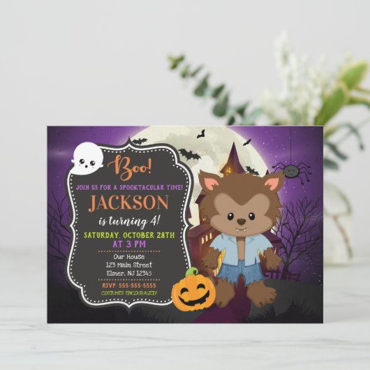 Halloween Werewolf Birthday Uitnodiging (Staand voorkant)