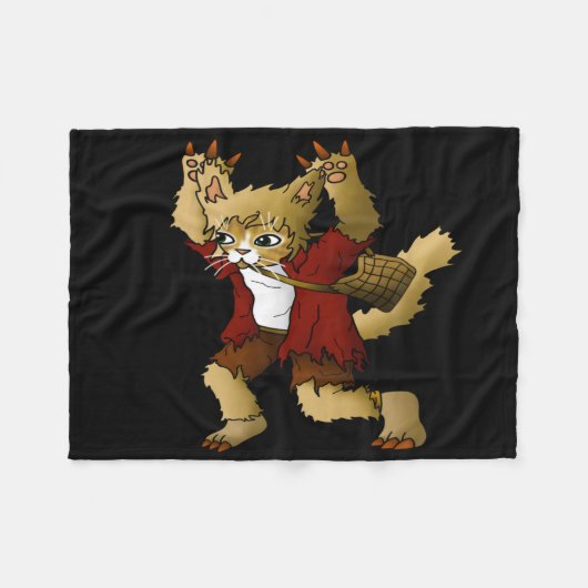 Halloween Werewolf Cat Fleece Deken (Voorkant (Horizontaal))