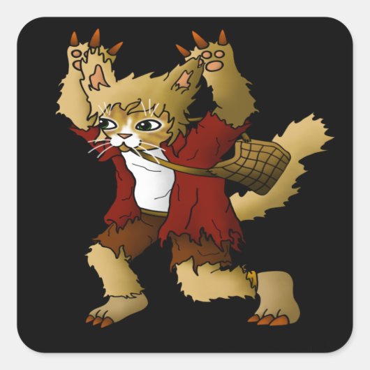 Halloween Werewolf Cat Vierkante Sticker (Voorkant)