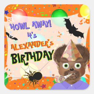 Halloween Werewolf Monster Birthday Party Vierkante Sticker