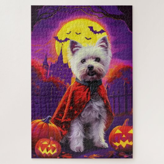 Halloween West Highland White Terriër eng Legpuzzel (Verticaal)