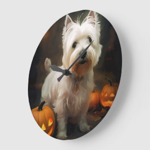 Halloween West Highland White Terrier Pompoenen Grote Klok