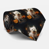 Halloween West Highland White Terrier Pompoenen Stropdas (Opgerold)