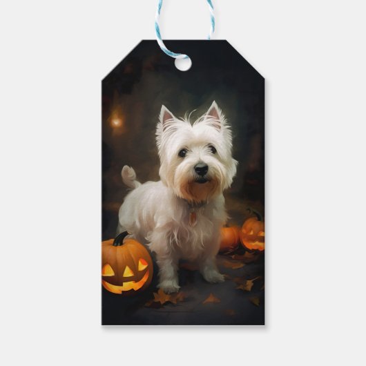 Halloween West Highland White Terrier Pumpkins Cadeaulabel (Voorkant)