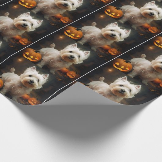 Halloween West Highland White Terrier Pumpkins Cadeaupapier (Hoek)