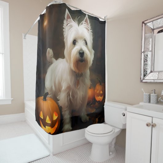 Halloween West Highland White Terrier Pumpkins Douchegordijn (In situ)