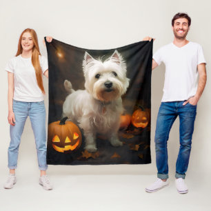 Halloween West Highland White Terrier Pumpkins Fleece Deken