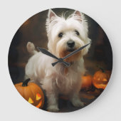Halloween West Highland White Terrier Pumpkins Grote Klok (Voorkant)