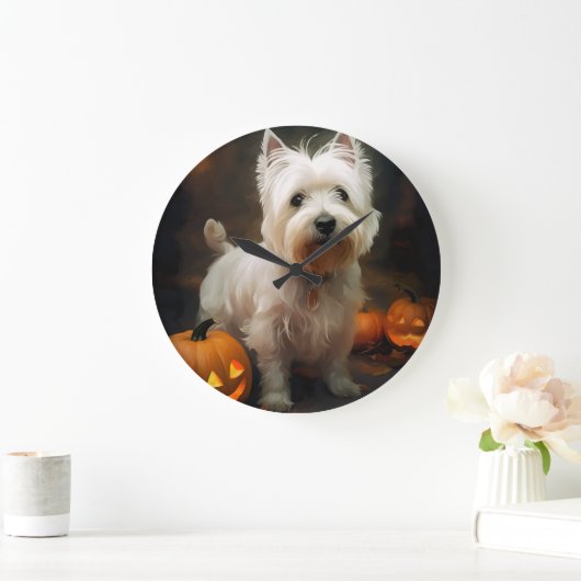 Halloween West Highland White Terrier Pumpkins Grote Klok (Huis)