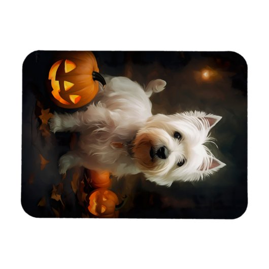 Halloween West Highland White Terrier Pumpkins Magneet (Horizontaal)