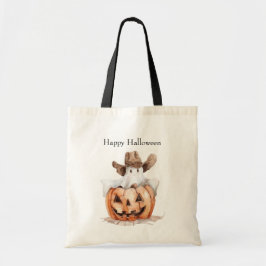 Halloween Western Brown Cowboy Ghost Pumpkin Tote Bag
