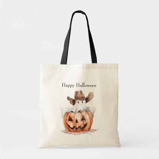 Halloween Western Brown Cowboy Ghost Pumpkin Tote Bag (Voorkant)