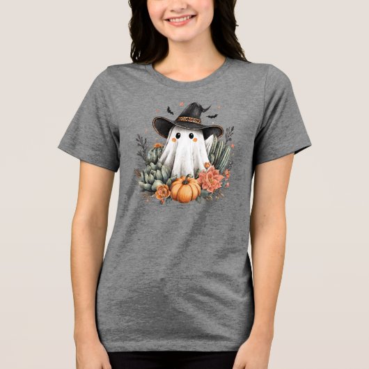 Halloween Westerne Cowboy Ghost Tri-Blend Shirt (Voorkant)