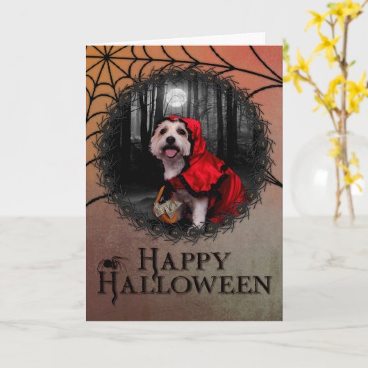 Halloween - Westie - Dame Kaart (Gele Bloem)