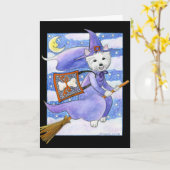 Halloween Westie Dog Kaart (Gele Bloem)