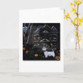 Halloween Westie Haunted huis Kaart (Gele Bloem)