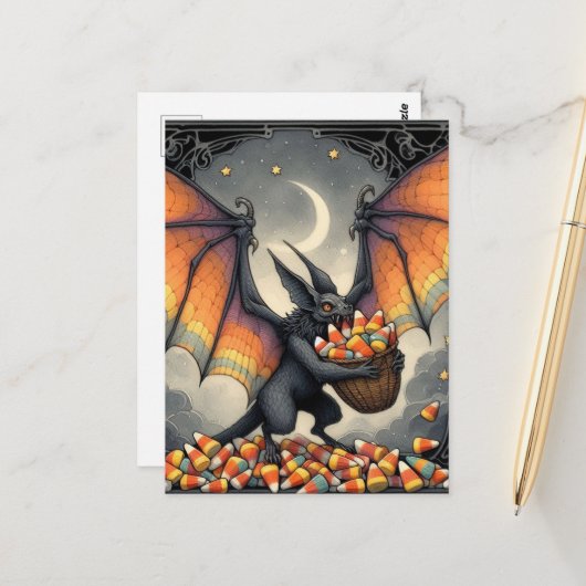 Halloween Wezen Met Snoep Briefkaart (Voorkant / Achterkant in situ)