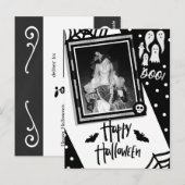 Halloween Whimsical Black & White Skull Foto Briefkaart (Voorkant / Achterkant)