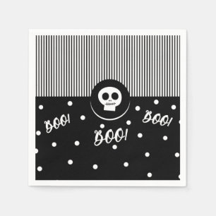 Halloween Whimsical Boo Schedel Zwart & Wit Feestj Servet