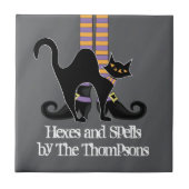 Halloween Whimsical Simple Witch Shoes Black Cat Tegeltje (Voorkant)