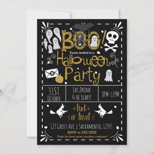Halloween Whimsisch Tekenpakfeest Kaart (Voorkant)