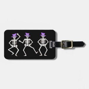 Halloween Whimsy Danskeletons Paars Top Hat Bagagelabel