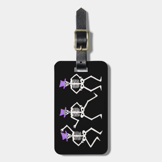 Halloween Whimsy Danskeletons Paars Top Hat Bagagelabel (Voorkant verticaal)