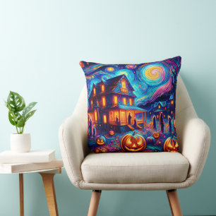 Halloween Whimsy: Een Sterrennacht Tribute Kussen