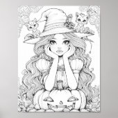 Halloween Whimsy: Pompoenkatten op Pet kleuring Poster (Voorkant)