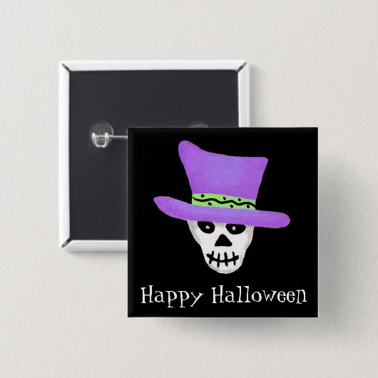 Halloween Whimsy Skelet Skull Happy Halloween Vierkante Button 5,1 Cm (Voorkant /achterkant)
