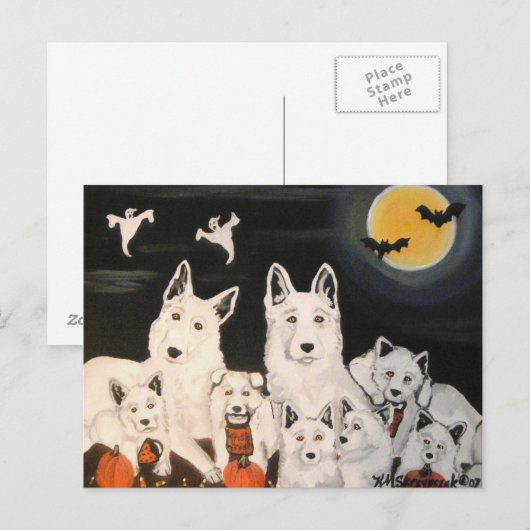 Halloween White Dog German Shepherd Dog Family Briefkaart (Voorkant / Achterkant)