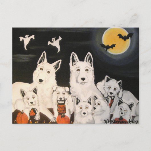 Halloween White Dog German Shepherd Dog Family Briefkaart (Voorkant)