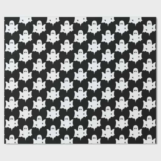 Halloween White Ghost Silhouette Pattern - Zwart Cadeaupapier (Vlak)
