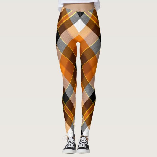 Halloween White, Orange, Yellow & Black Plaid Leggings (Voorkant)