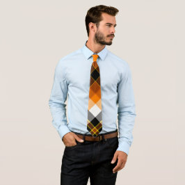 Halloween White, Orange, Yellow & Black Plaid Stropdas