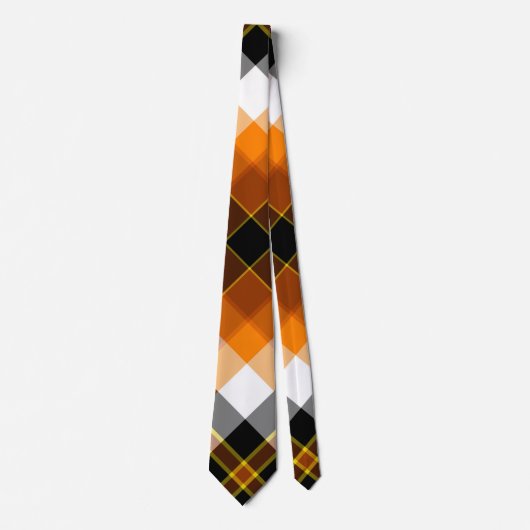 Halloween White, Orange, Yellow & Black Plaid Stropdas (Voorkant)