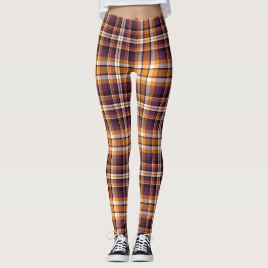 Halloween White, Oranje & Paars Pset Pattern Leggings (Voorkant)