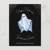 Halloween White Sheet Ghost & Cobwebs Gothic Zwart Feestdagenkaart (Voorkant)