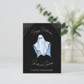 Halloween White Sheet Ghost & Cobwebs Gothic Zwart Feestdagenkaart (Staand voorkant)