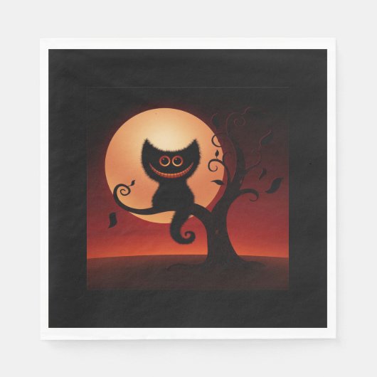 Halloween White Standard Luncheon Napkin/Cat Servet (Voorkant)